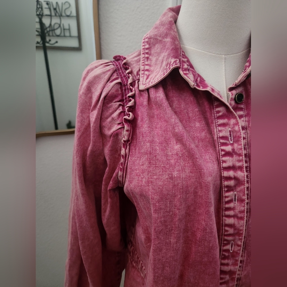 Free People Acid Wash Pink Jacket Top - Picture 4 of 7